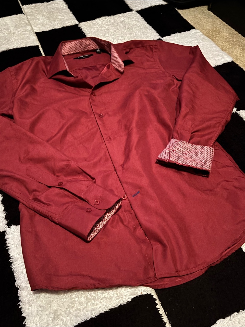 Nine West Men's Red Dress Shirt with Patterned Contrast Cuffs